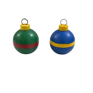 Pair of Dept 56 Colorful Wooden Christmas Place Card Holders/ Ornaments 3”